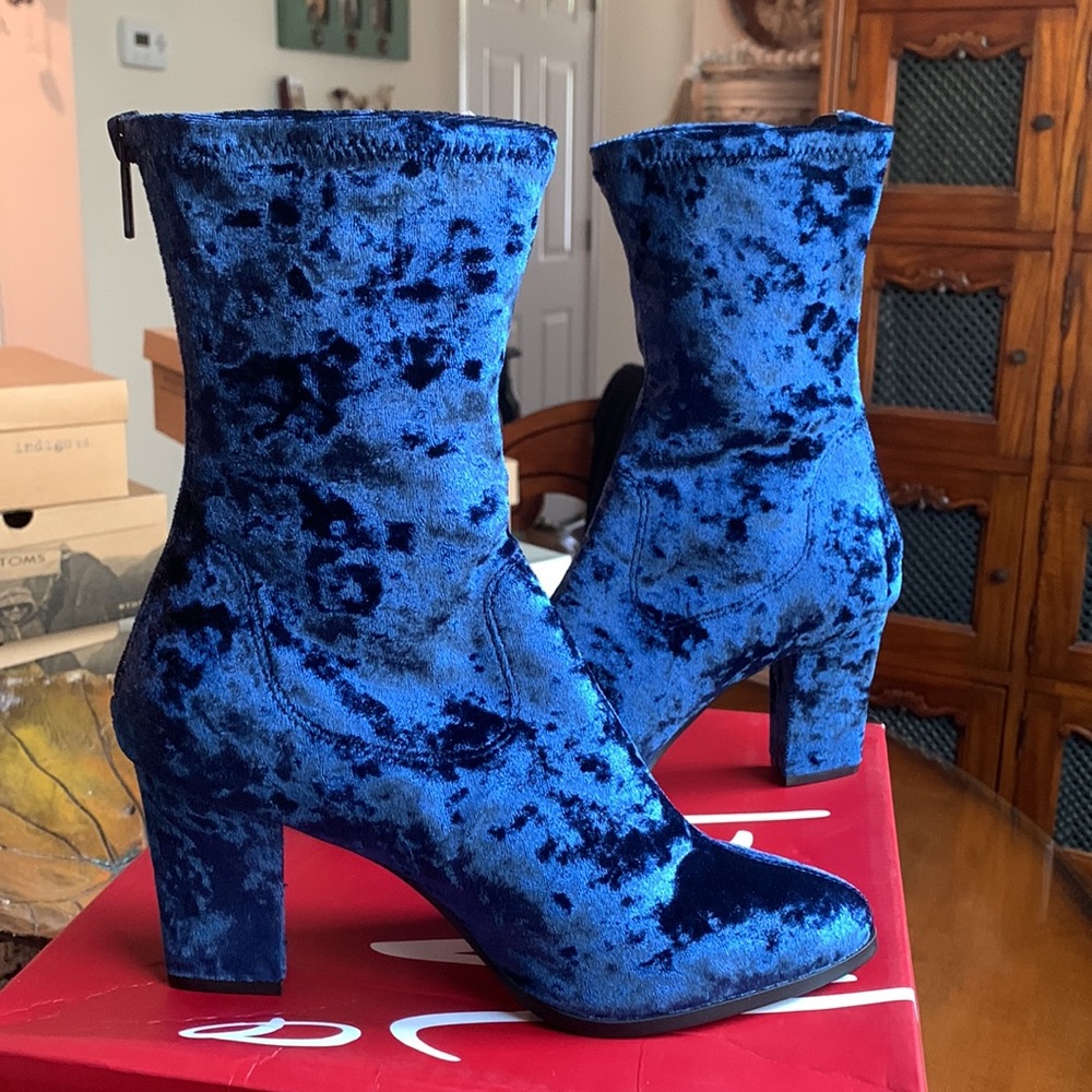 Insane blue velvet booties
